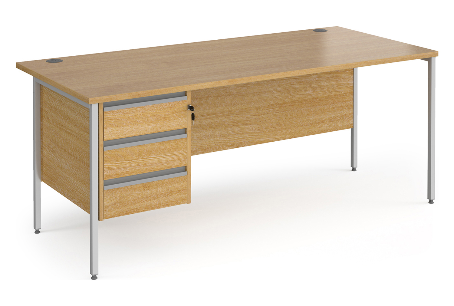 Value Line Classic+ Rectangular H-Leg Office Desk 3 Drawers (Silver Leg), 180wx80dx73h (cm), Oak, Express Delivery