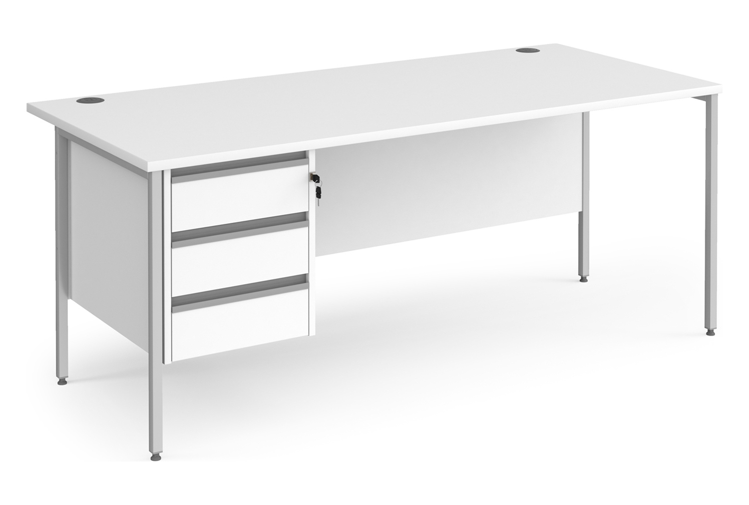 Value Line Classic+ Rectangular H-Leg Office Desk 3 Drawers (Silver Leg), 180wx80dx73h (cm), White, Express Delivery