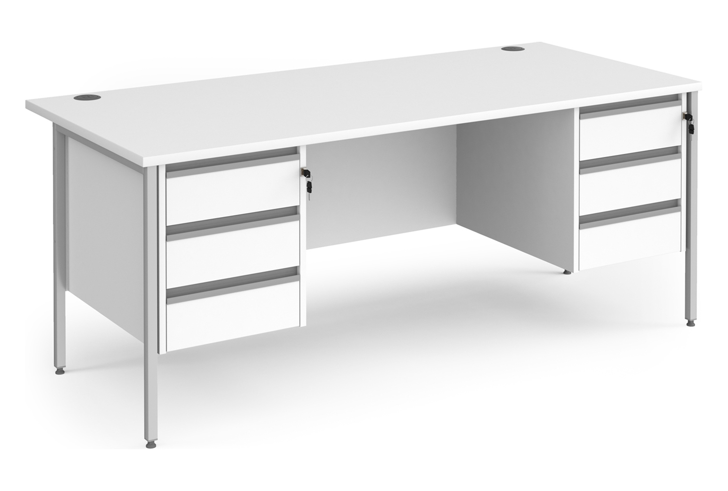 Value Line Classic+ Rectangular H-Leg Office Desk 3+3 Drawers (Silver Leg), 160wx80dx73h (cm), White