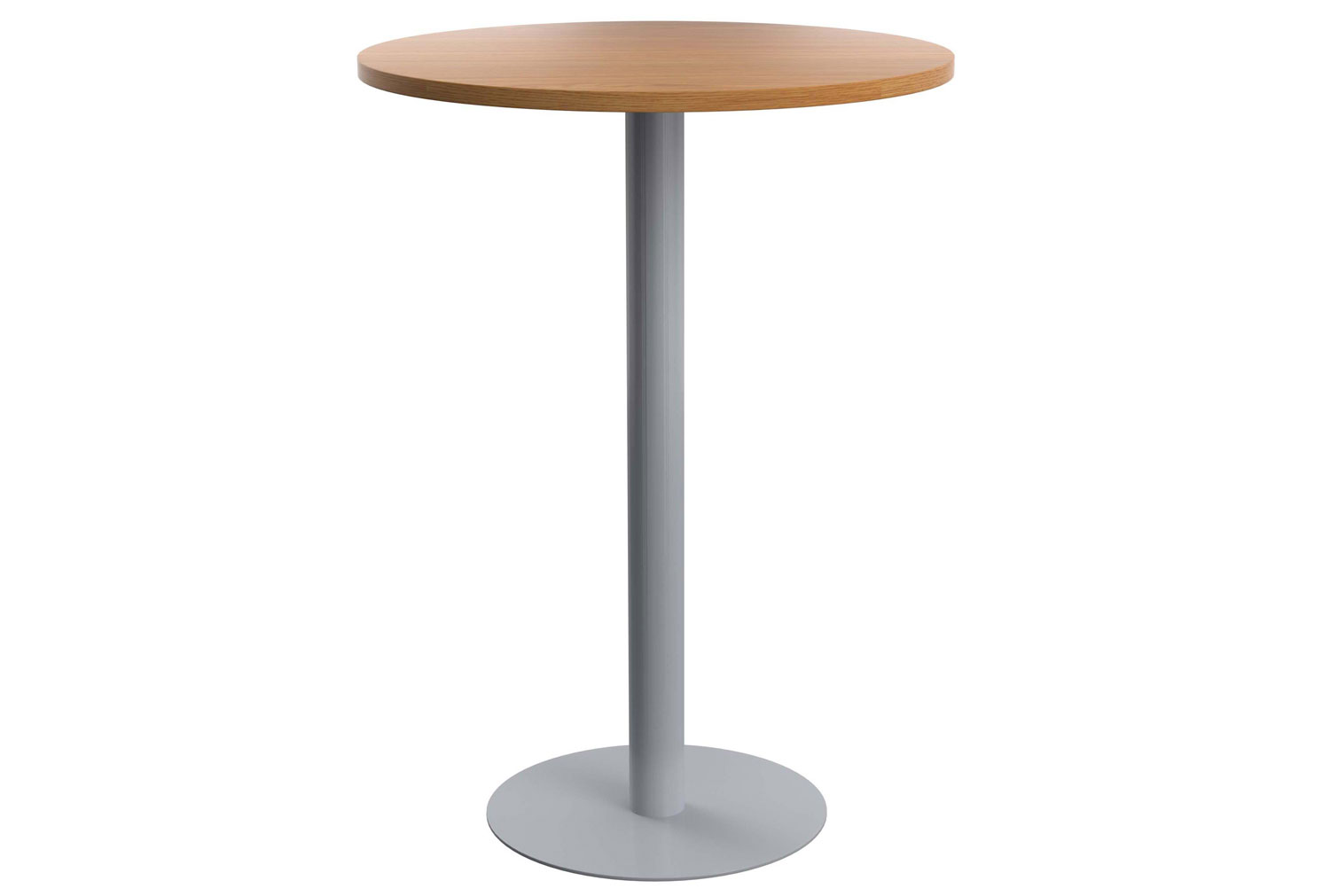 Progress Round Poseur Table, 60wx60dx110h (cm), Silver Frame, Oak, Express Delivery