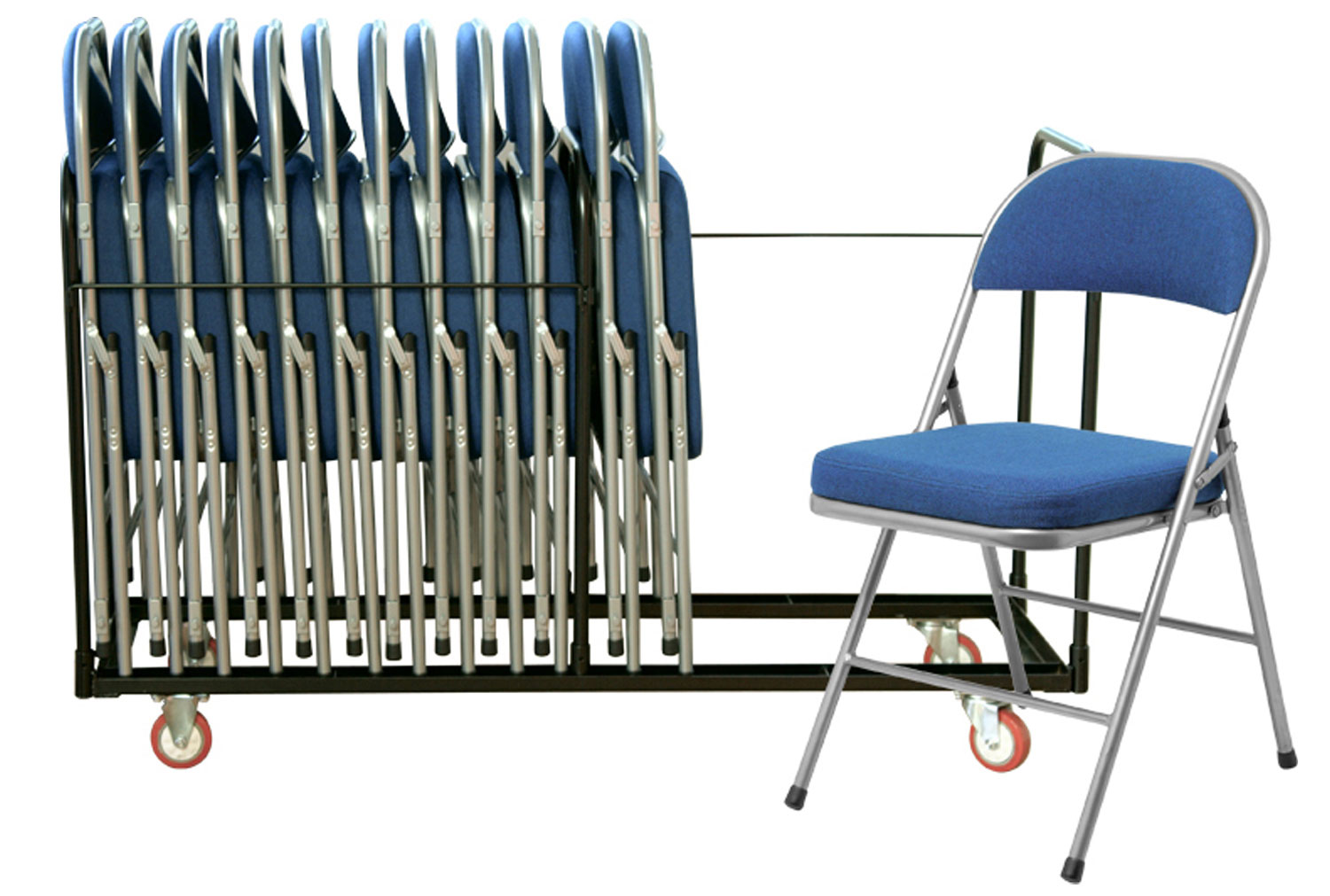 Deluxe Folding Office Chair Bundle Deal (18 Office Chairs & 1 Trolley), Blue