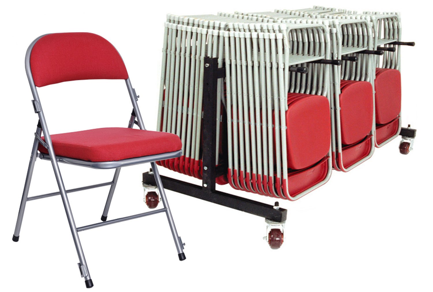 Deluxe Folding Office Chair Bundle Deal (30 Office Chairs & 1 Trolley), Red