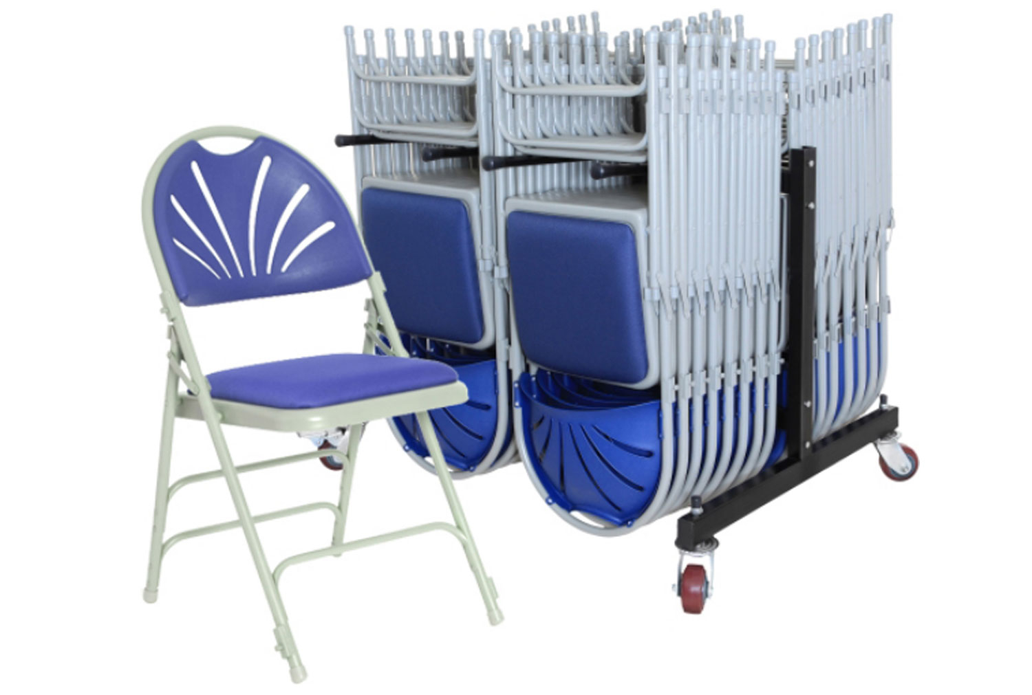 Deluxe Padded Folding Office Chair Bundle Deal (28 Office Chairs & 1 Trolley), Blue