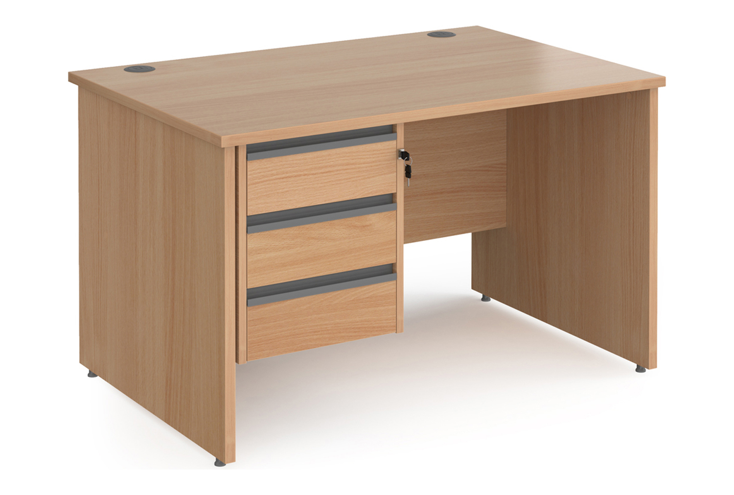 Value Line Classic+ Panel End Office Desk 3 Drawers (Graphite Slats), 120wx80dx73h (cm), Beech