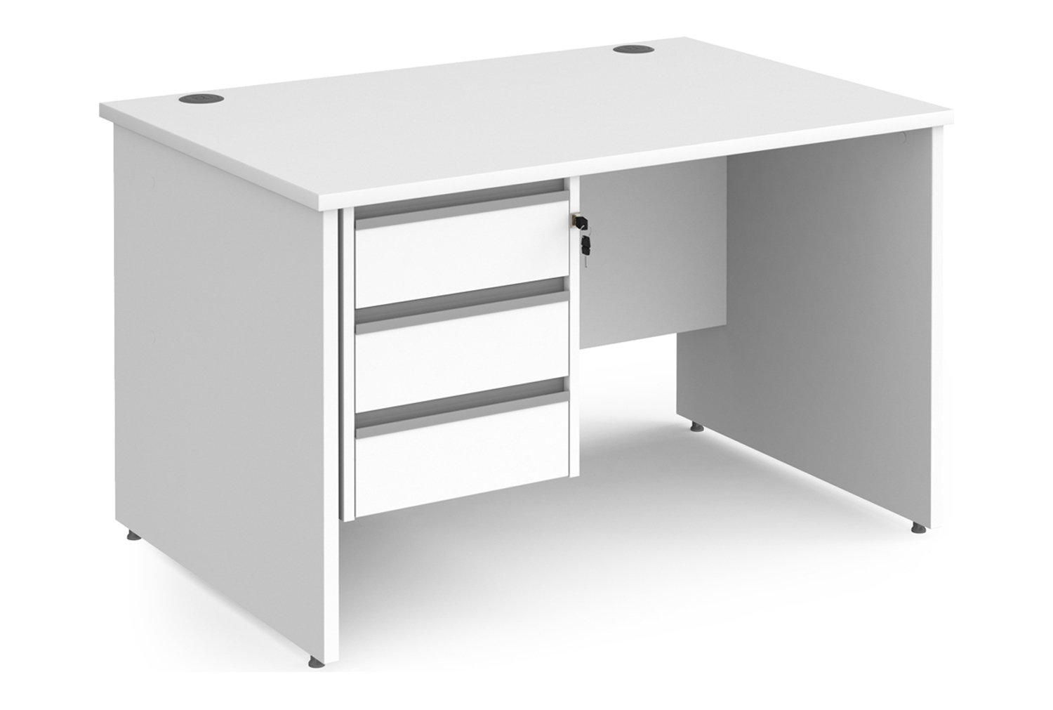 Value Line Classic+ Panel End Office Desk 3 Drawers (Silver Slats), 120wx80dx73h (cm), White