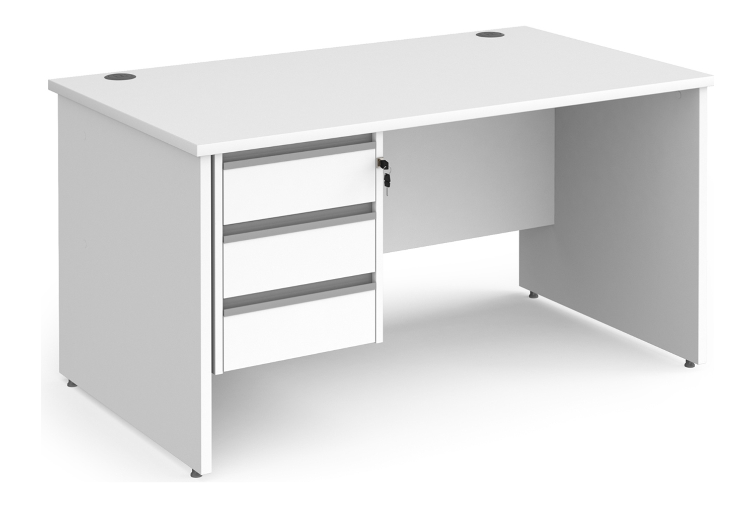 Value Line Classic+ Panel End Office Desk 3 Drawers (Silver Slats), 140wx80dx73h (cm), White, Express Delivery
