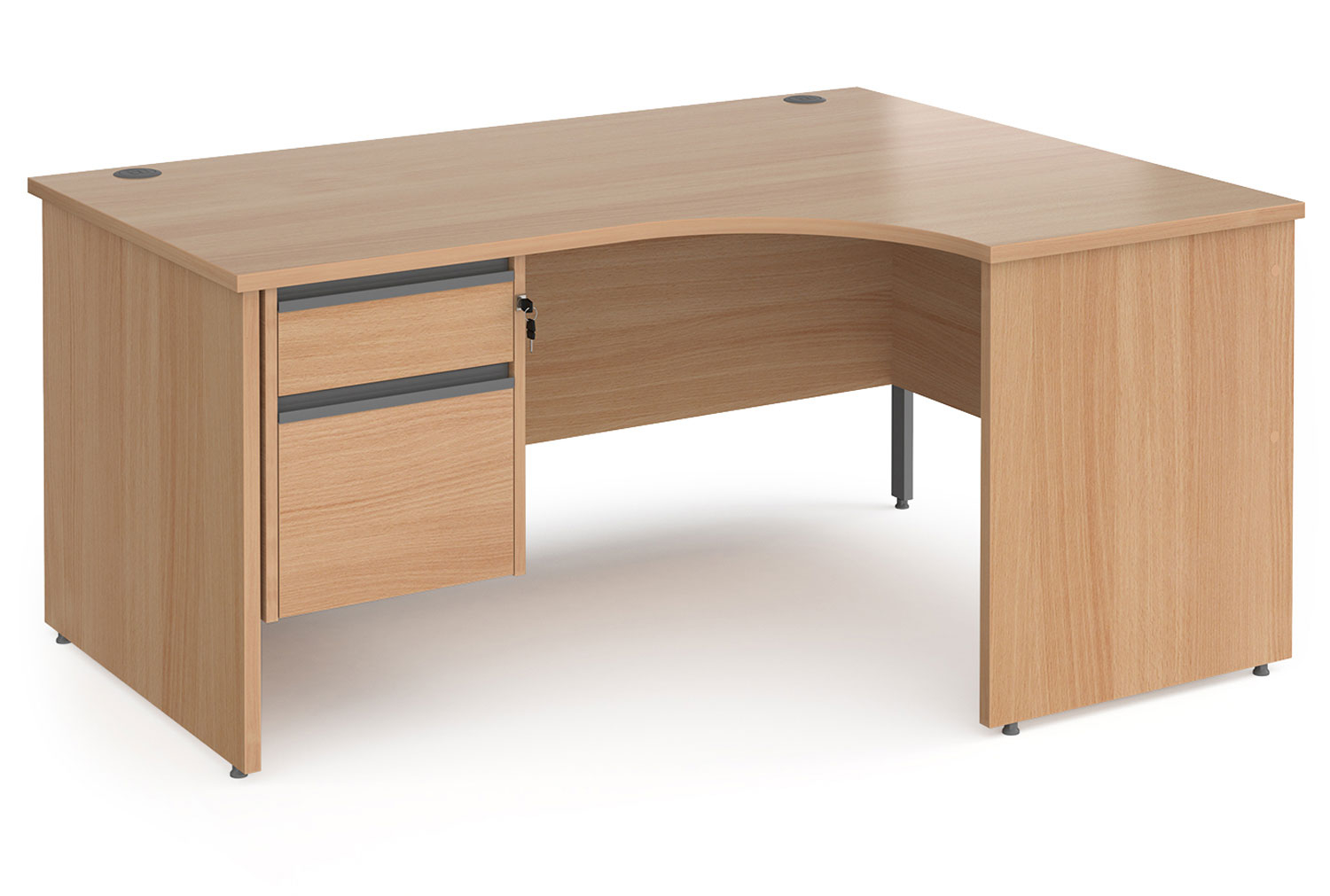 Value Line Classic+ Panel End Right Ergo Office Desk 2 Drawers (Graphite Slats), 160wx120/80dx73h (cm), Beech