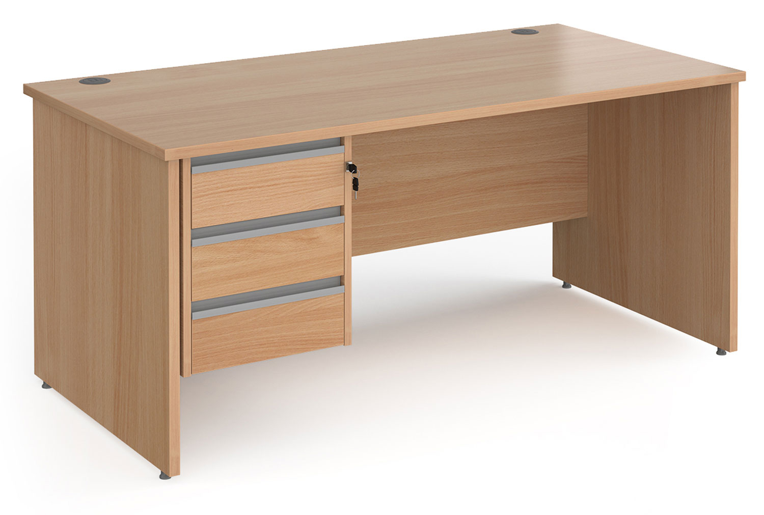 Value Line Classic+ Panel End Office Desk 3 Drawers (Silver Slats), 160wx80dx73h (cm), Beech