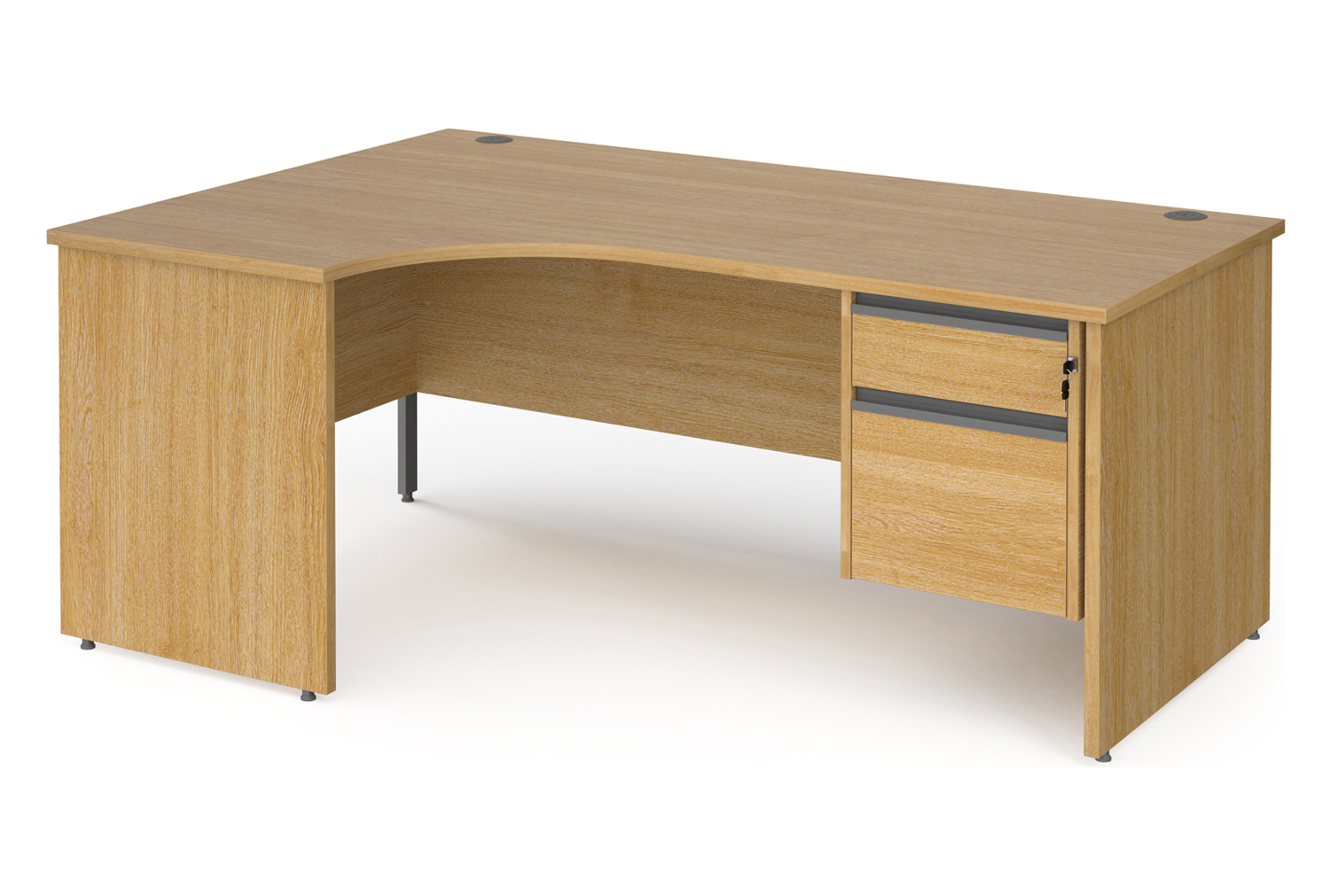Value Line Classic+ Panel End Left Ergo Office Desk 2 Drawers (Graphite Slats), 180wx120/80dx73h (cm), Oak