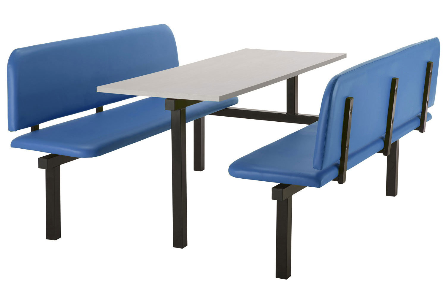 Mellon 6 Seater Canteen Unit (Single Entry), Silver Frame, Grey Table Top, Blue Seats