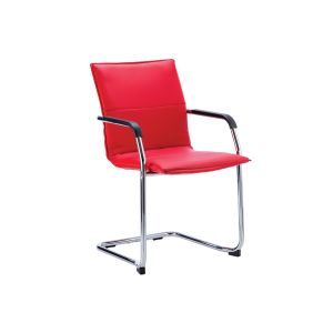 Pack Of 2 Parrot Leather Faced Stacking Cantilever Chairs (Red)