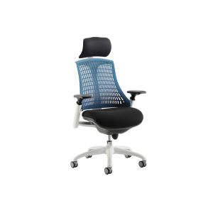 Warp White Frame Blue High Mesh Back Operator Chair With Headrest