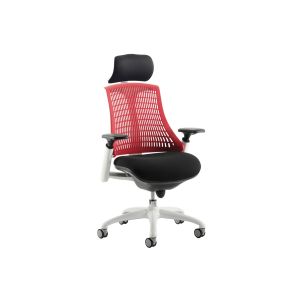 Warp White Frame Red High Mesh Back Operator Chair With Headrest