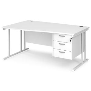 All White Premium C-Leg Left Hand Wave Desk 3 Drawers 