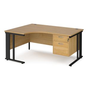Value Line Deluxe Cable Managed Left Hand Ergo Desk 2 Drawers (Black Legs)