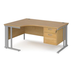 Value Line Deluxe Cable Managed Left Hand Ergo Desk 2 Drawers (Silver Legs)
