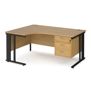 Value Line Deluxe Cable Managed Left Hand Ergo Desk 3 Drawers (Black Legs)