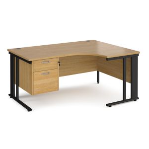 Value Line Deluxe Cable Managed Right Hand Ergo Desk 2 Drawers (Black Legs)