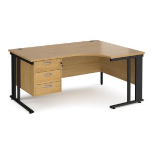 Value Line Deluxe Cable Managed Right Hand Ergo Desk 3 Drawers (Black Legs)