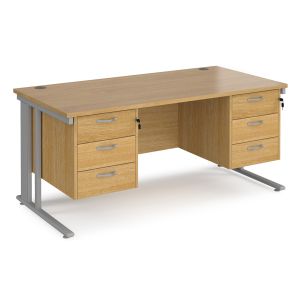Value Line Deluxe Cable Managed Rectangular Desk 3+3 Drawers (Silver Legs)