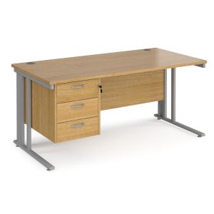 Value Line Deluxe Cable Managed Rectangular Desk 3 Drawers (Silver Legs)