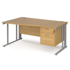 Value Line Deluxe Cable Managed Left Hand Wave Desk 2 Drawers (Silver Legs)