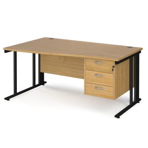 Value Line Deluxe Cable Managed Left Hand Wave Desk 3 Drawers (Black Legs)