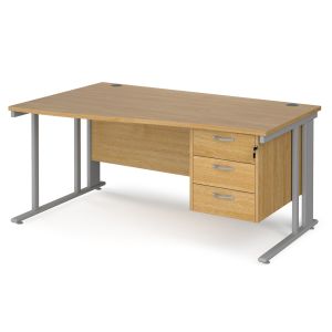 Value Line Deluxe Cable Managed Left Hand Wave Desk 3 Drawers (Silver Legs)