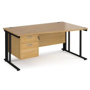 Value Line Deluxe Cable Managed Right Hand Wave Desk 2 Drawers (Black Legs)