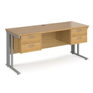 Value Line Deluxe Cable Managed Narrow Rectangular Desk 2+2 Drawers (Silver Legs)