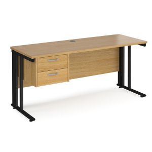 Value Line Deluxe Cable Managed Narrow Rectangular Desk 2 Drawers (Black Legs)