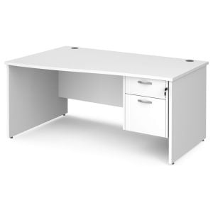 All White Premium Panel End Left Hand Wave Desk 2 Drawers