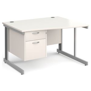 All White Deluxe Right Hand Wave Desk 2 Drawers 