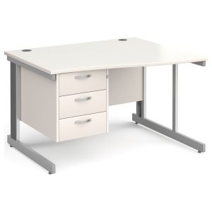 All White Deluxe Right Hand Wave Desk 3 Drawers 