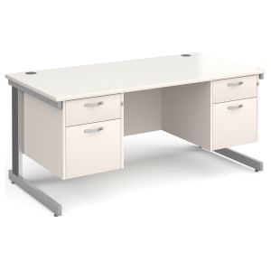All White Deluxe Executive Desk 2+2 Drawers 