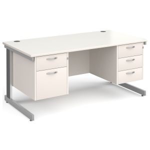 All White Deluxe Executive Desk 2+3 Drawers 