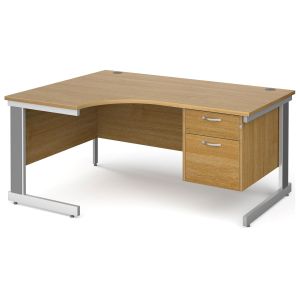 All Oak Deluxe Left Hand Ergo Desk 2 Drawers 