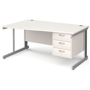 All White Deluxe Left Hand Wave Desk 3 Drawers 