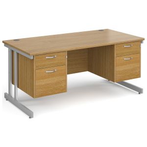 All Oak Double C-Leg Executive Desk 2+2 Drawers 