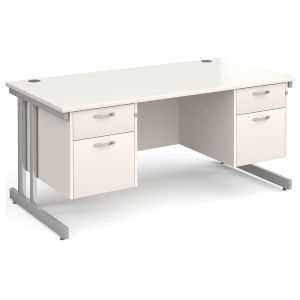 All White Double C-Leg Executive Desk 2+2 Drawers 
