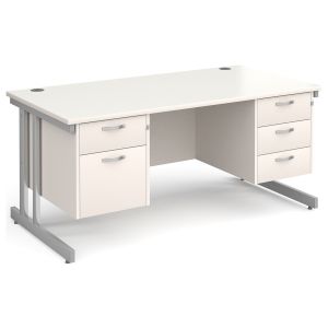 All White Double C-Leg Executive Desk 2+3 Drawers 