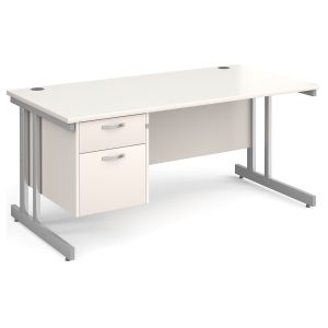 All White Double C-Leg Clerical Desk 2 Drawer 