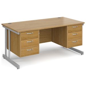 All Oak Double C-Leg Executive Desk 3+3 Drawers 