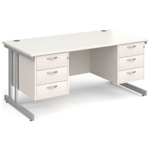 All White Double C-Leg Executive Desk 3+3 Drawers 
