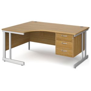 All Oak Double C-Leg Left Hand Ergo Desk 3 Drawers 
