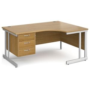 All Oak Double C-Leg Right Hand Ergo Desk 3 Drawers 