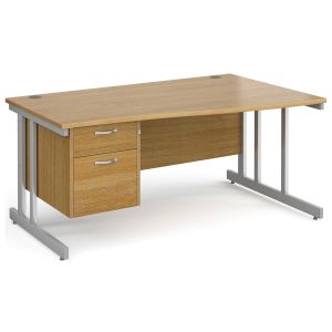 All Oak Double C-Leg Right Hand Wave Desk 2 Drawers 