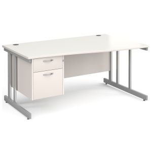 All White Double C-Leg Right Hand Wave Desk 2 Drawers 