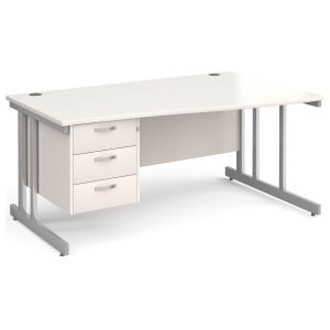All White Double C-Leg Right Hand Wave Desk 3 Drawers 
