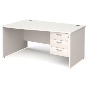 All White Panel End Left Hand Wave Desk 3 Drawers 